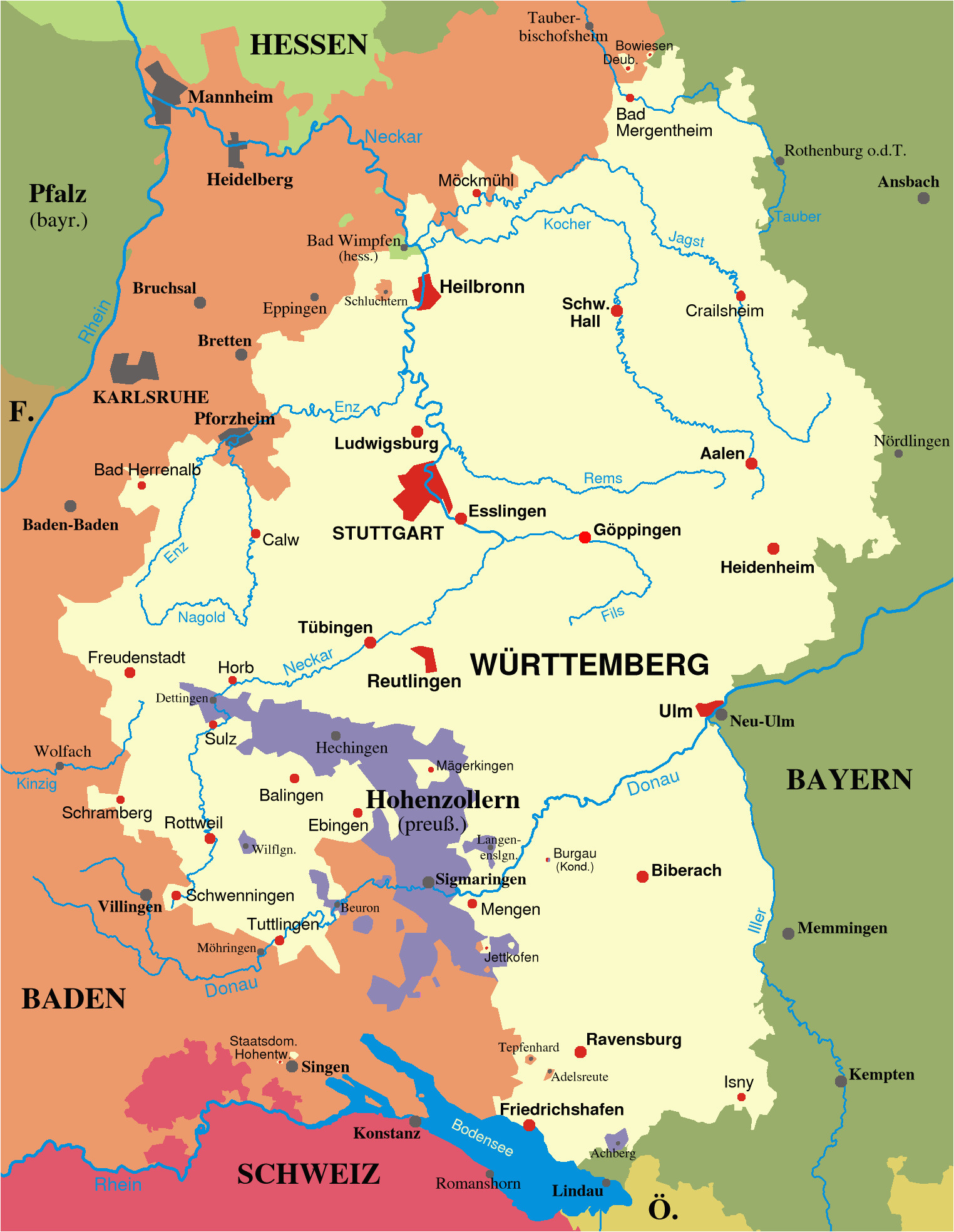 map of wurttemberg and baden from 1810 1945 places and