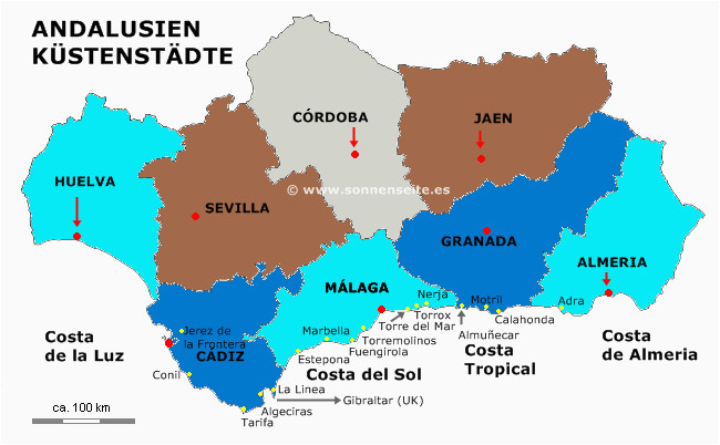 die regionen provinzen andalusien karte sudspanien