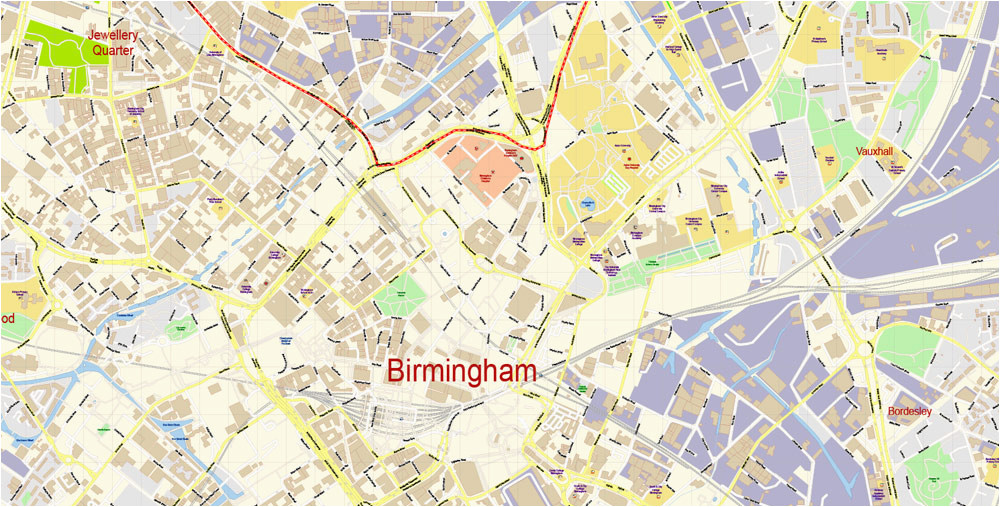 aston map birmingham england extra detailed city plan illustrator