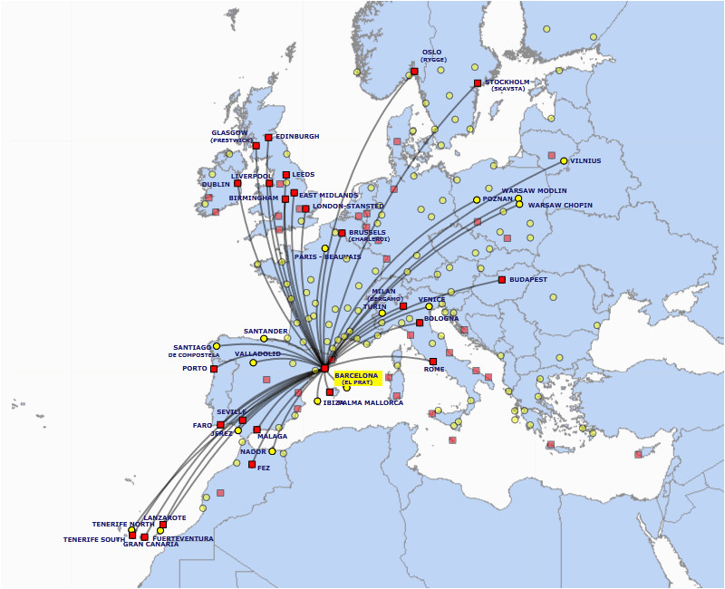 ryanair route map from barcelona
