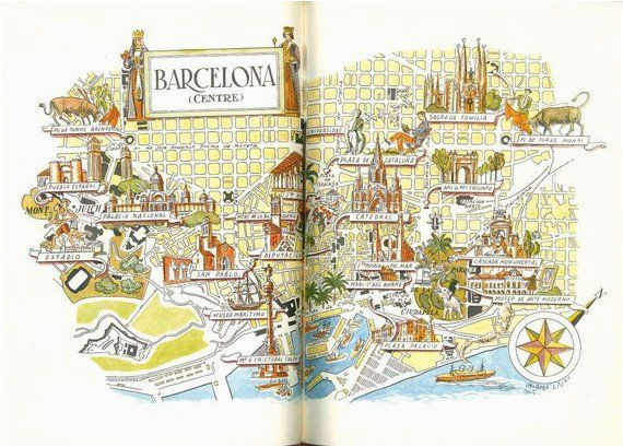 barcelona map print vintage city of barcelona spain map world