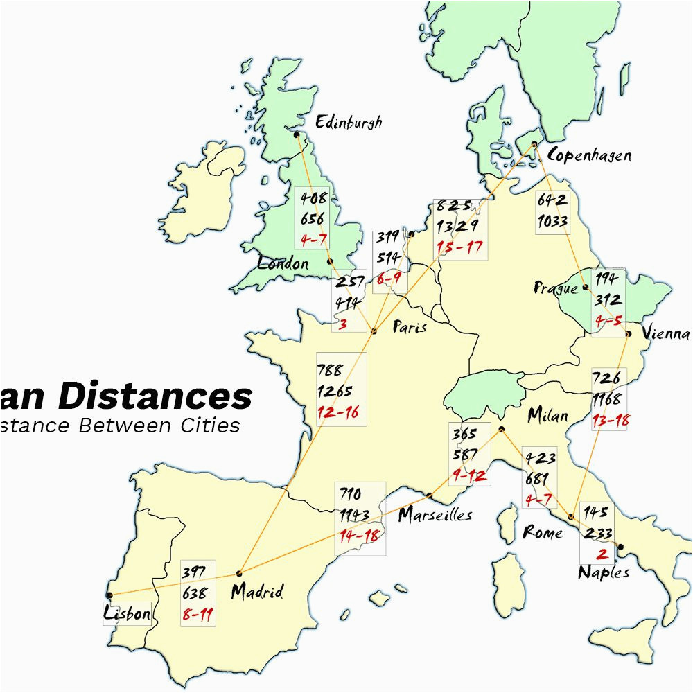 european driving distances and city map
