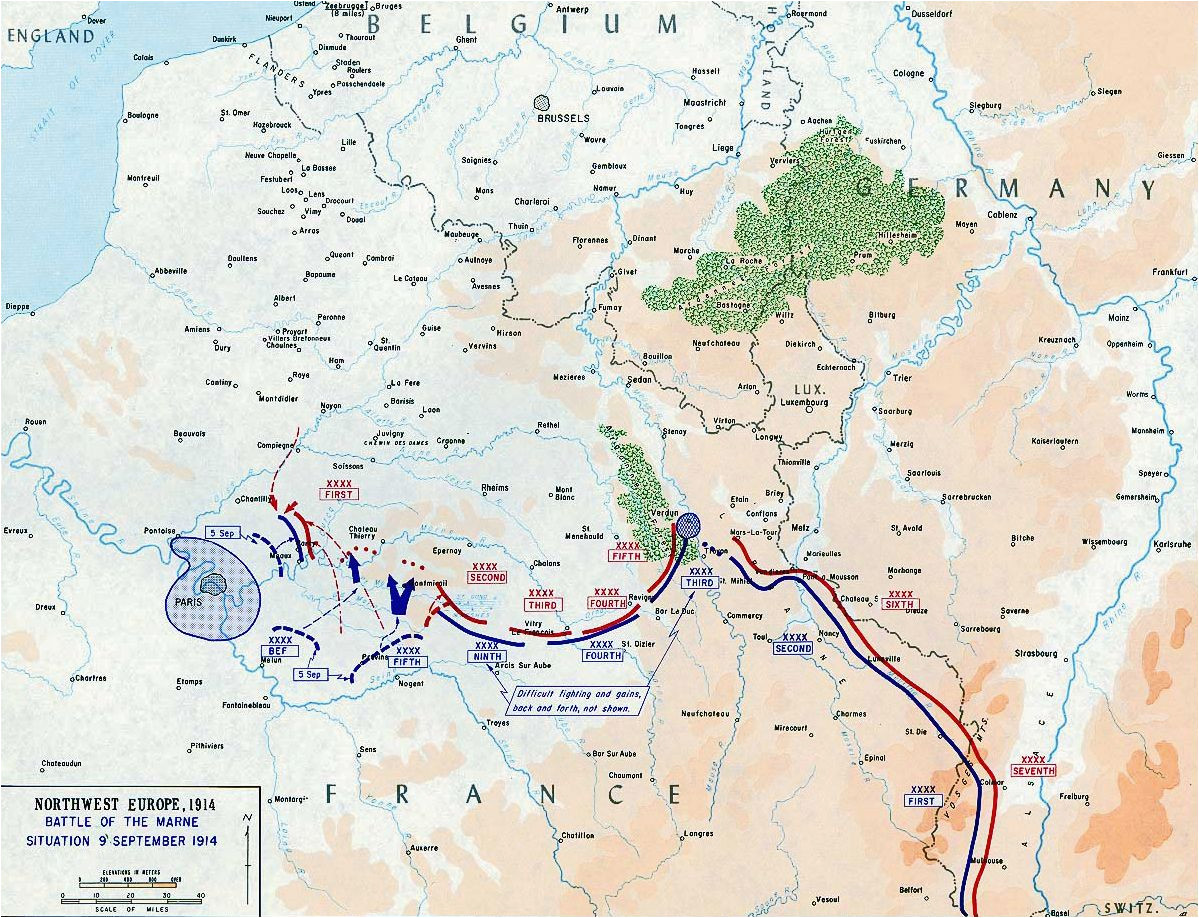 map of the first battle of the marne september 6 12 1914 ww1