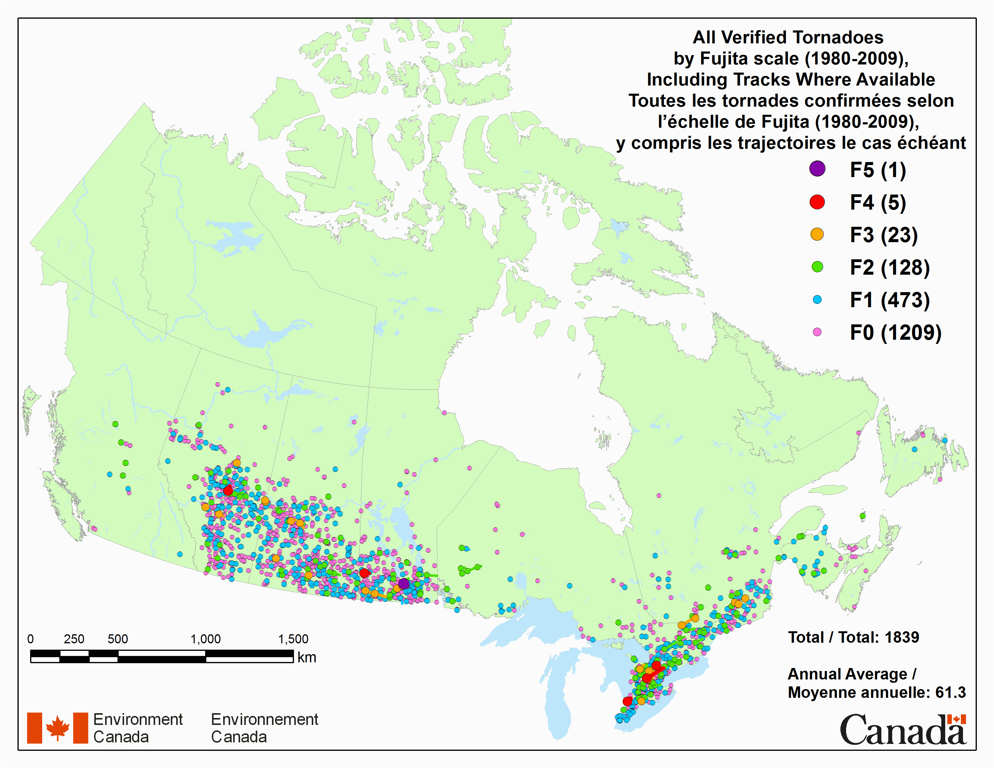 canadian national tornado database verified events 1980 2009