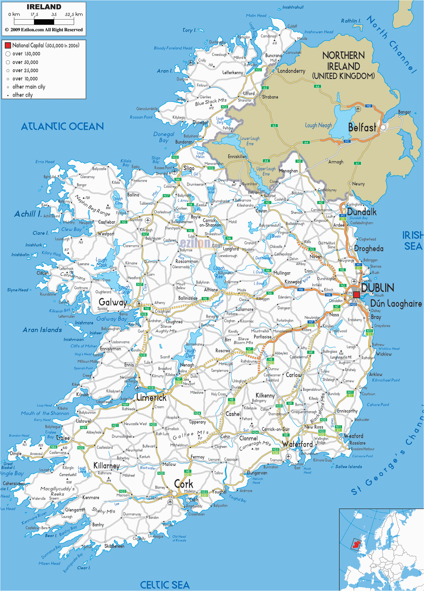 detailed clear large road map of ireland ezilon maps road map of