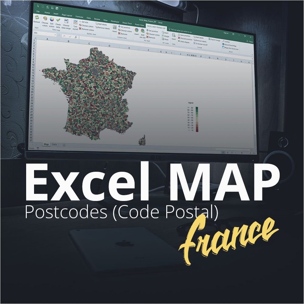 excel map france postcodes code postal