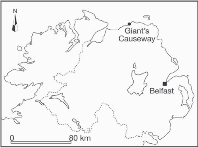 locality map of giant s causeway on the north coast of
