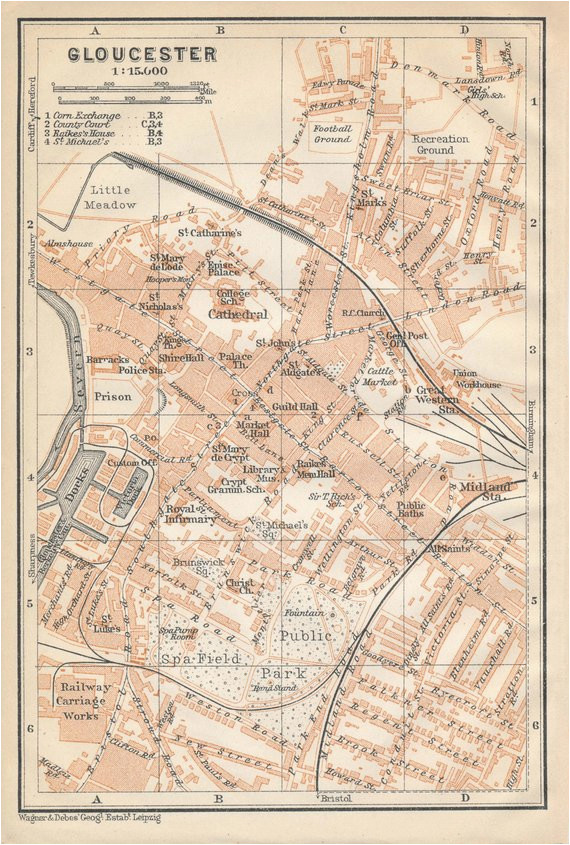 Gloucester England Map 1910 Gloucester United Kingdom Great Britain Antique Map