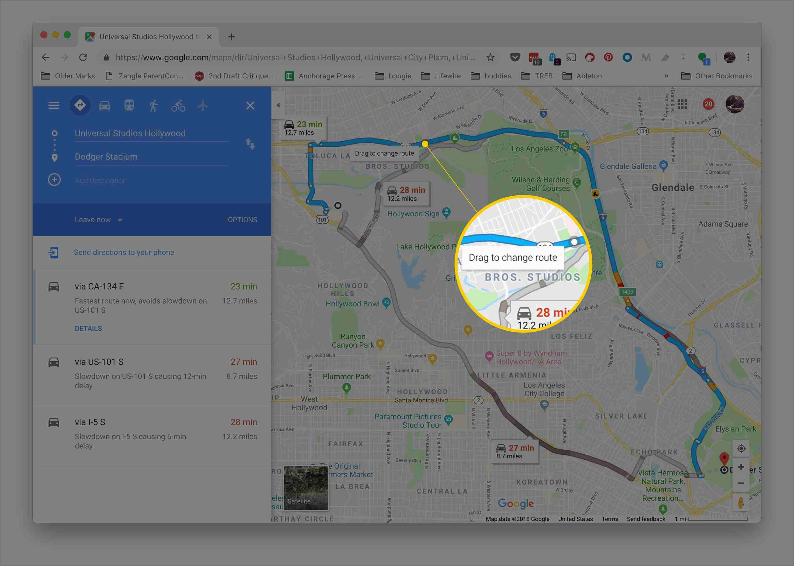 how to plan an alternate route with google maps