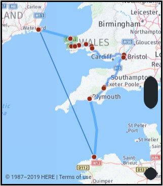 Google Maps Ireland Distance Calculator Drive Distance From Rosslare Wexford Ireland to Roscoff Bretagne