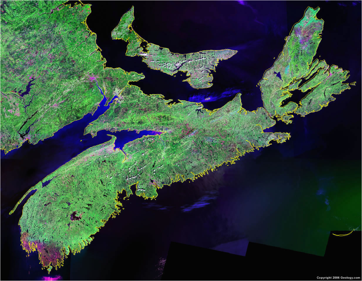 nova scotia map satellite image roads lakes rivers cities
