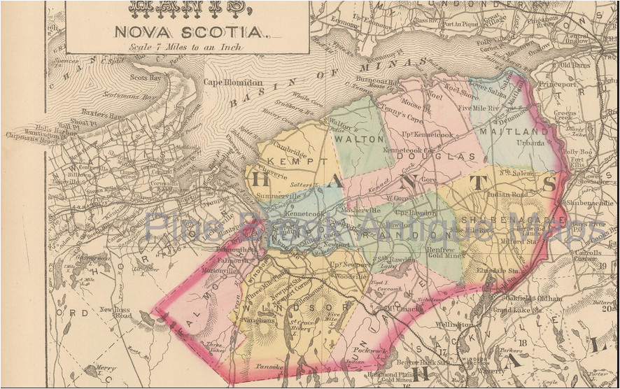 map showing communities within hants county nova scotia 1878