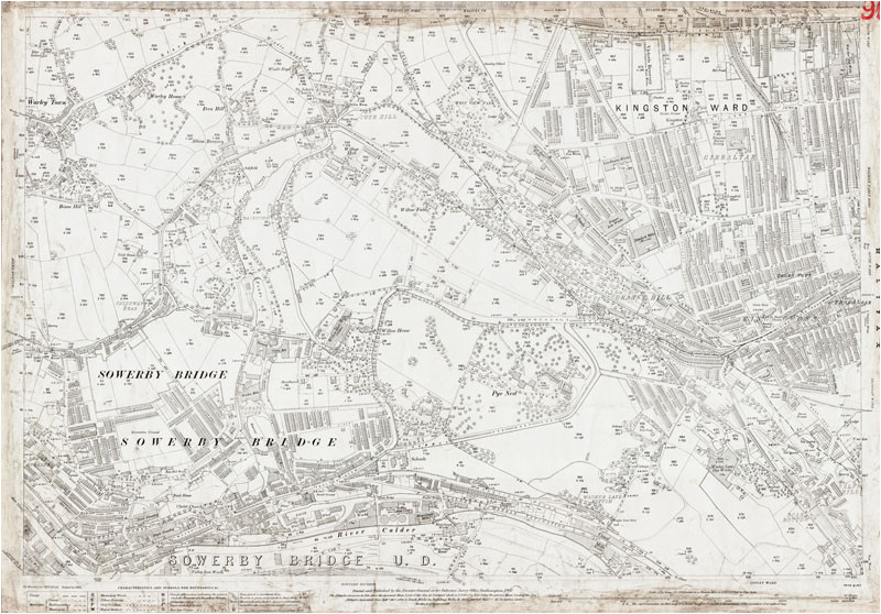 old map of halifax west and sowerby bridge east yorkshire in 1907