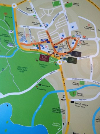 map showing central location picture of killarney towers