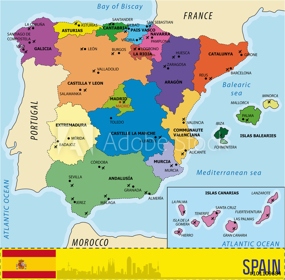 fotografie obraz detailed vector map of spain with all
