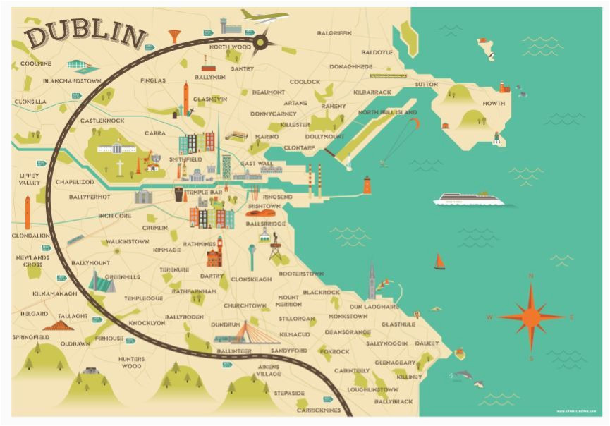 illustrated map of dublin ireland travel art europe by alan byrne