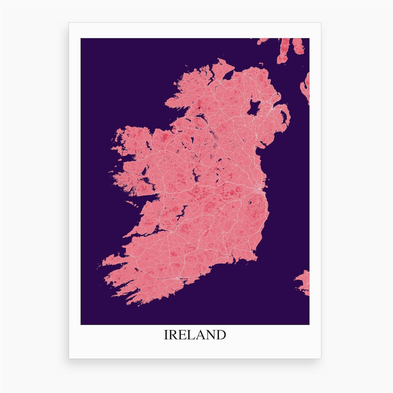 ireland pink purple map art print