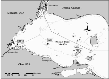 map of western lake erie mb18 in maumee bay and wb c in the center