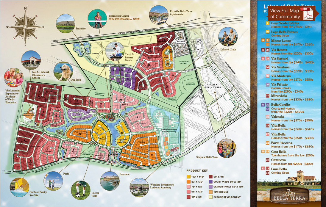 neighborhood map for lakes of bella terra located in richmond tx