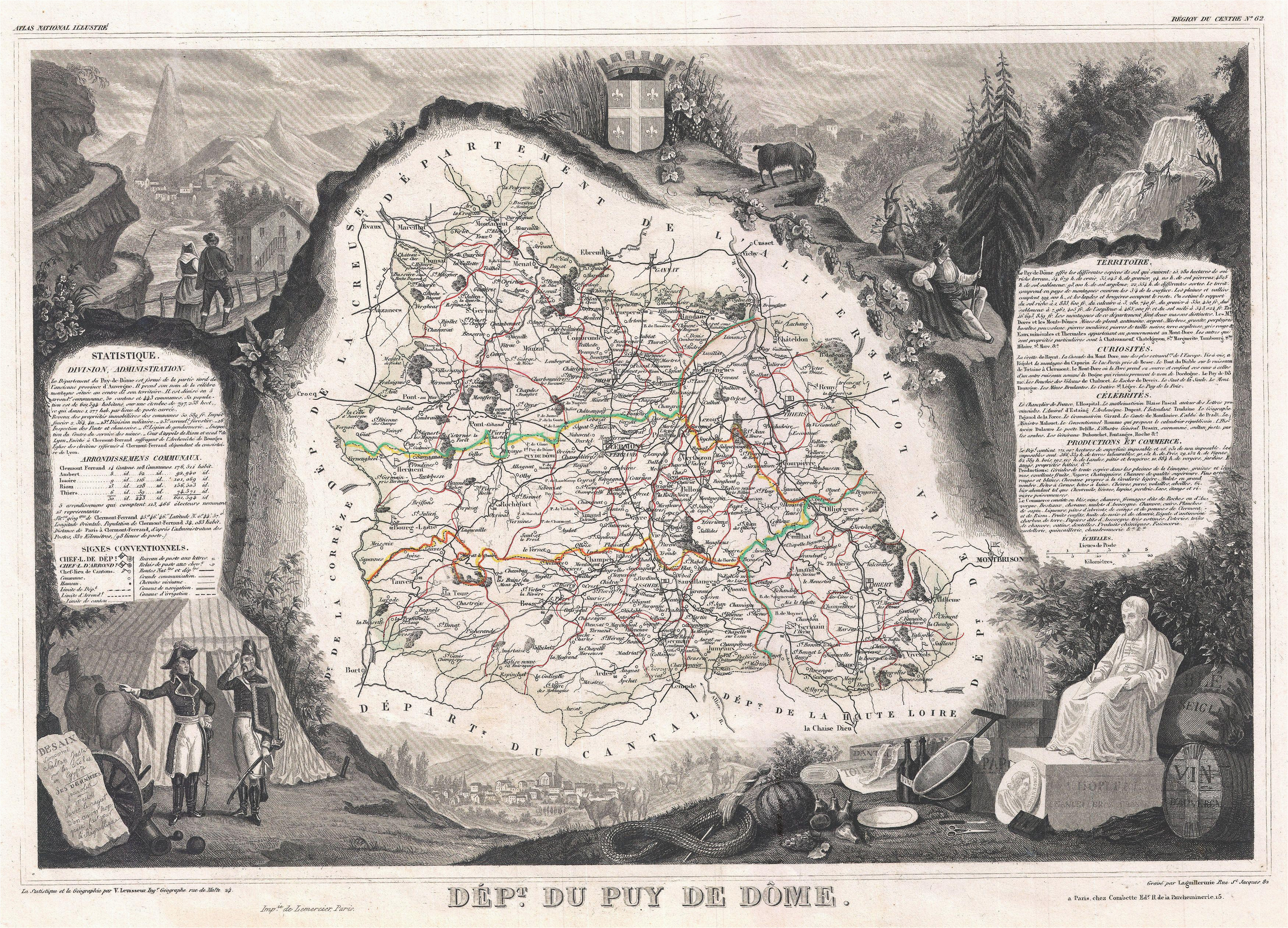 file 1852 levasseur map of the department du puy de dome france