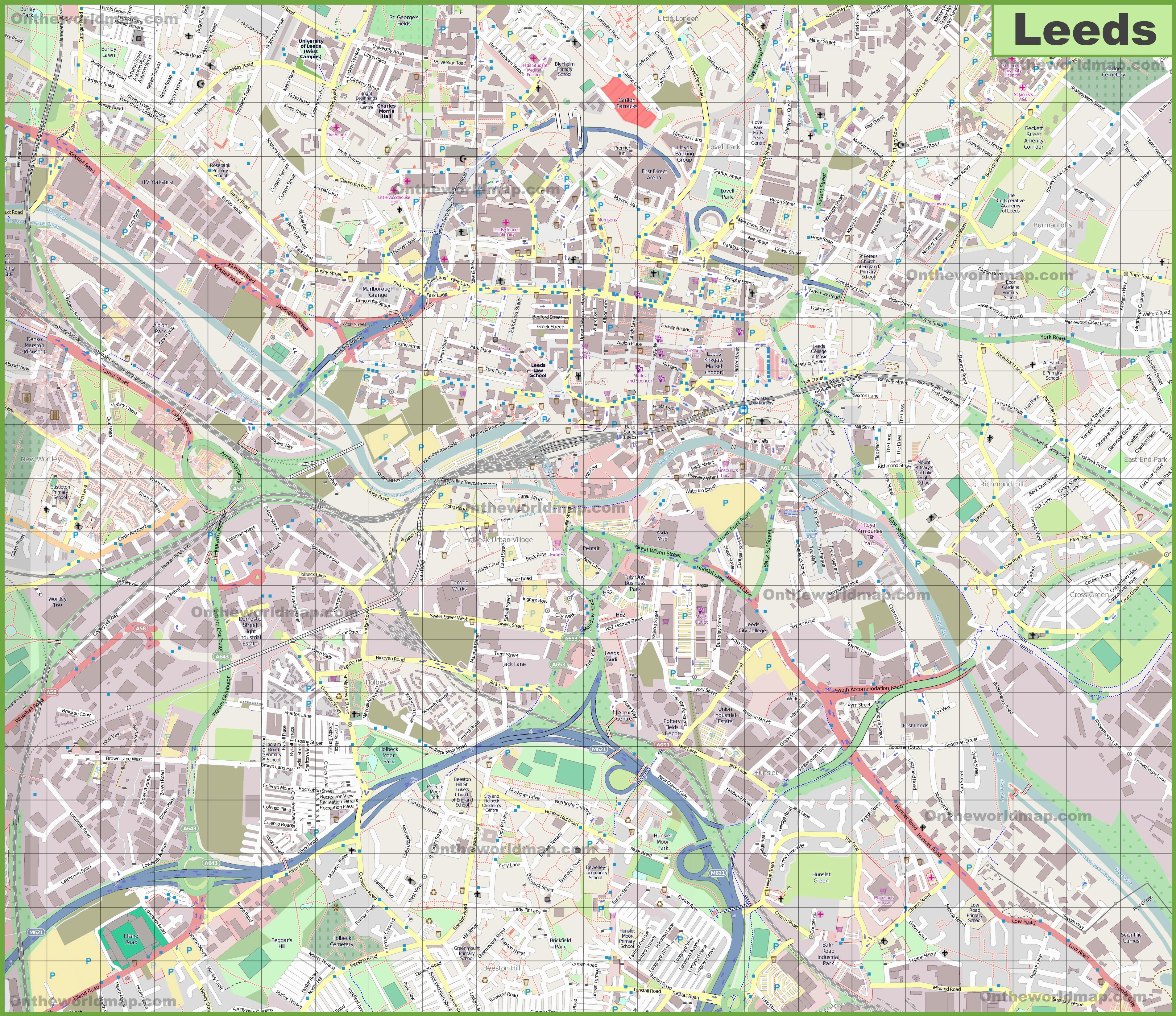 large detailed map of leeds