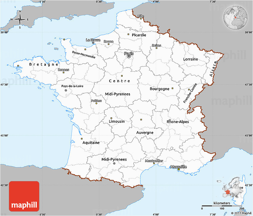 Lille Map Of France Gray Simple Map Of France Single Color Outside