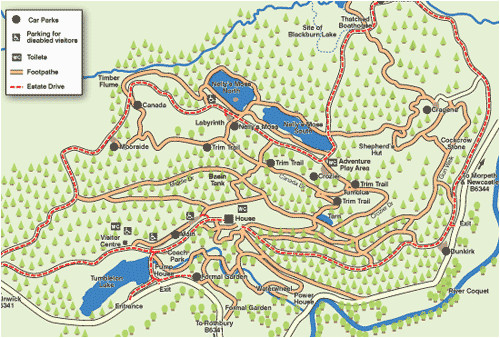a map of the walks in 1 000 acres of cragside northumberland