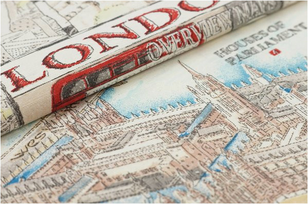 dekostoff london map uk england leinenoptik canvas bunt