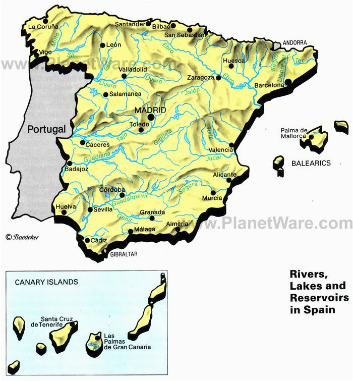 rivers lakes and resevoirs in spain map 2013 general reference