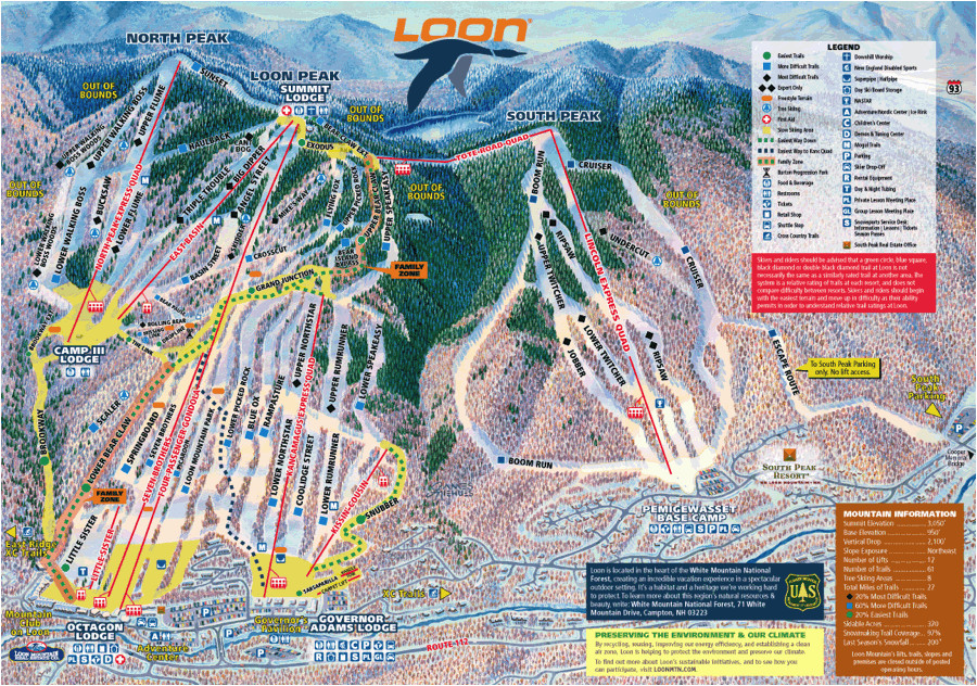 loon mtn ski resort trail map new hampshire ski resort maps