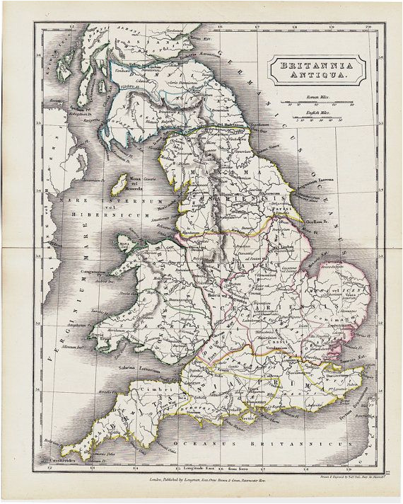 1825 antique map of ancient great britain original antique map