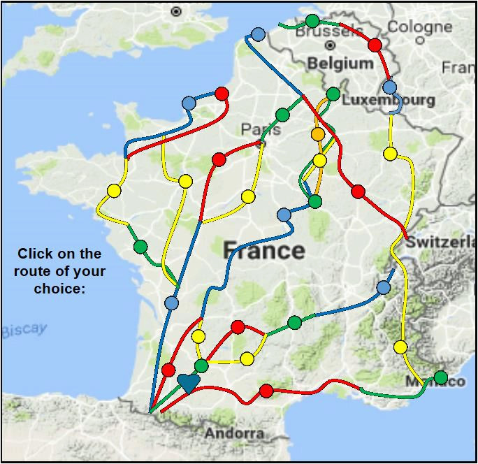 index map of chemins de st jacques and other long distance