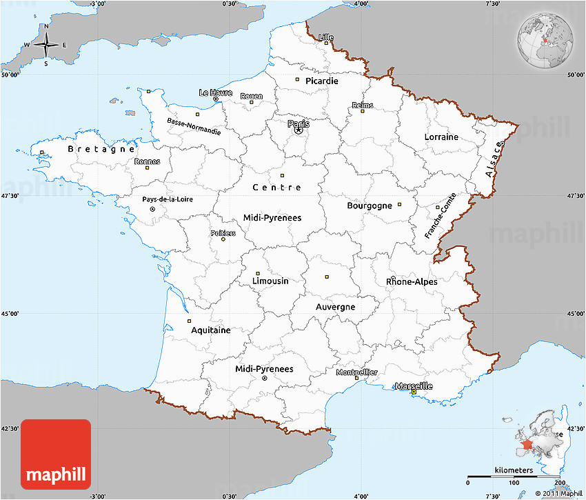 gray simple map of france single color outside