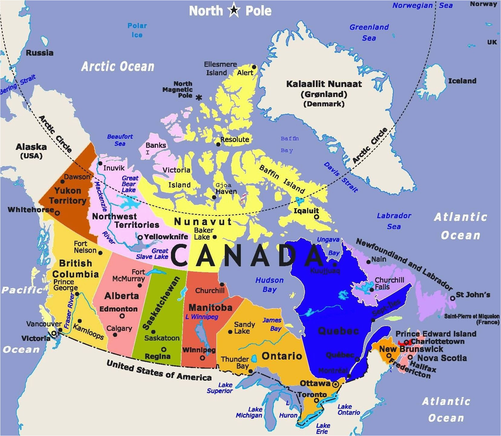 download political map of canada with major cities tourist