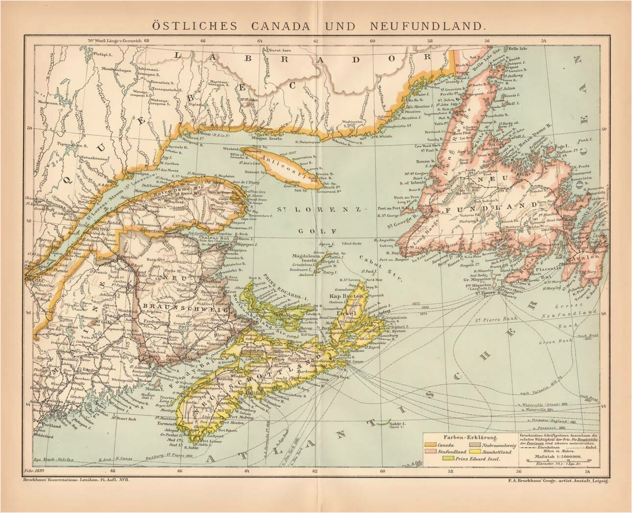 details about eastern canada newfoundland gulf of saint lawrence lithograph 1892 antique map