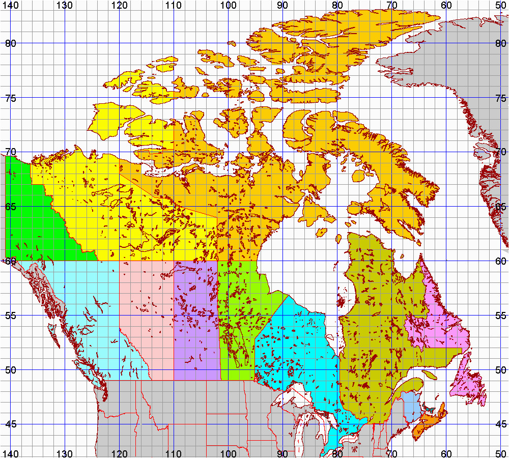 Map Of Canada With Latitude And Longitude Lines Secretmuseum 7333