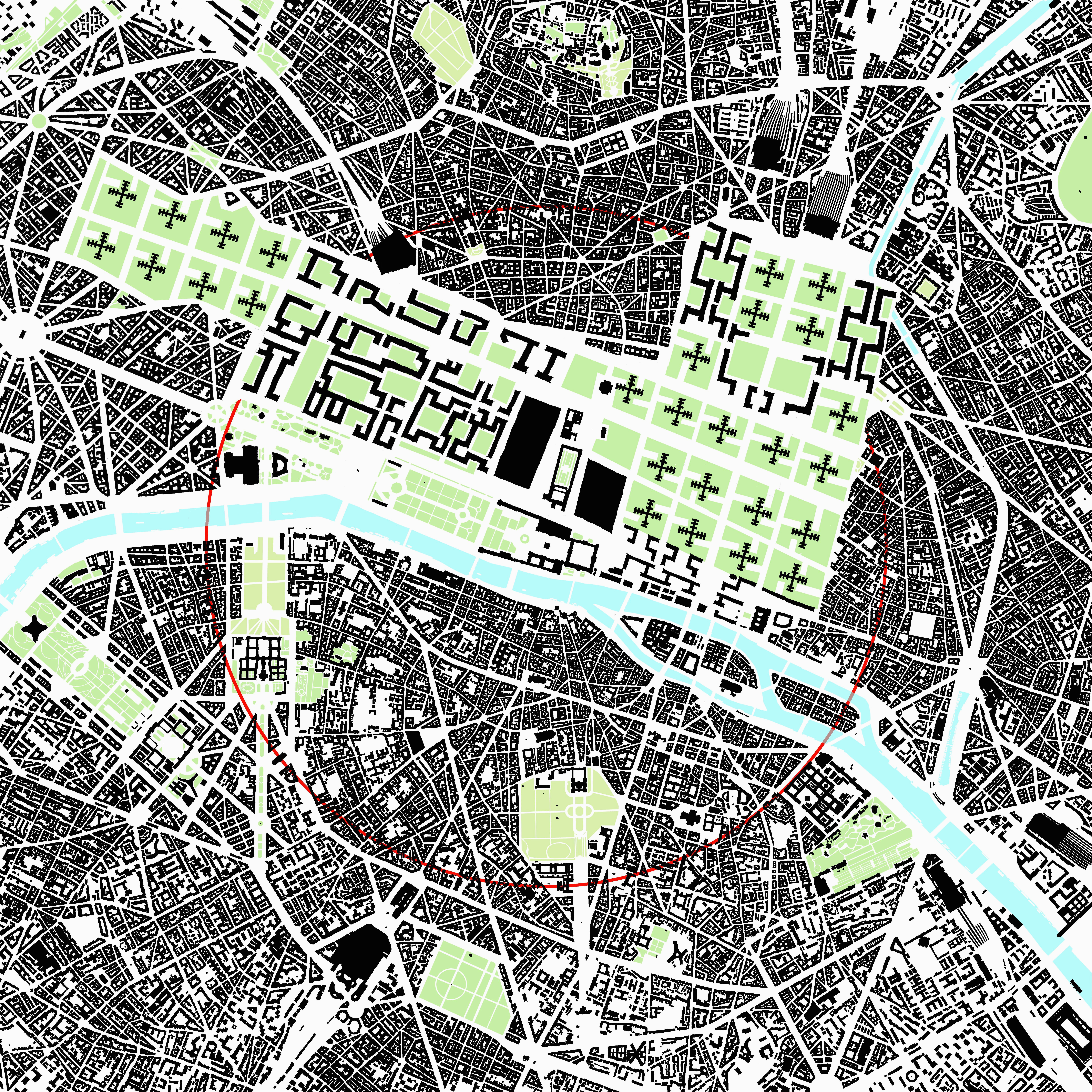 figure ground map of le corbusier s urban plan for paris 1920 s