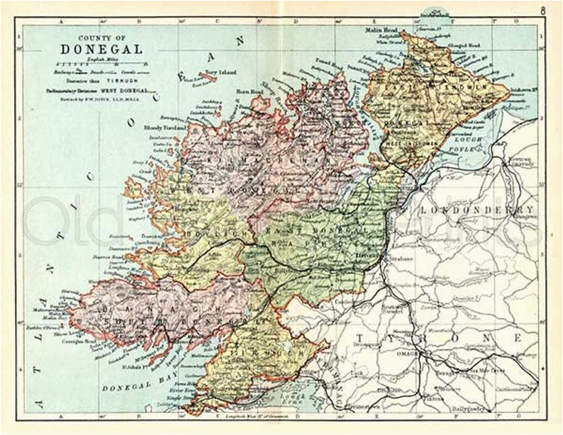 donegal 1897 antique irish map of county donegal print 8 x 10ins ships worldwide