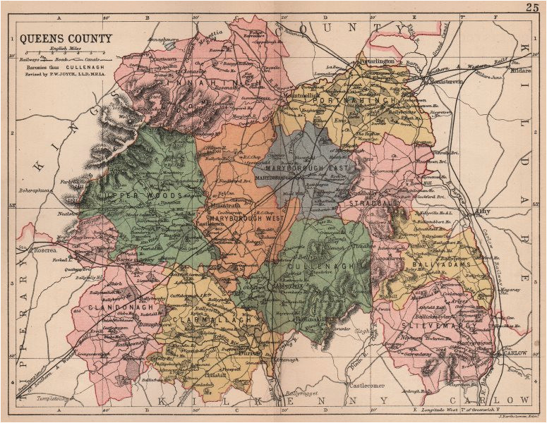 details about queens county laois antique county map leinster ireland bartholomew 1882