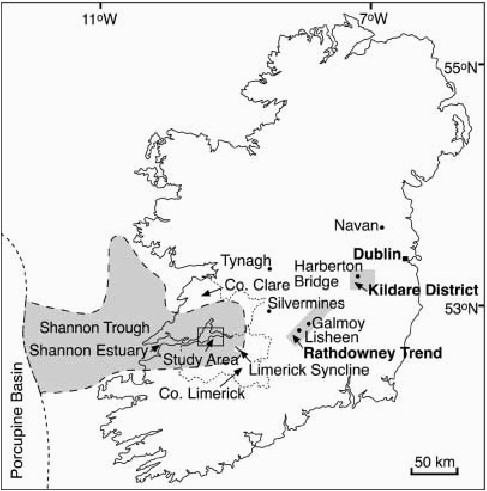 map of ireland showing the location of the shannon trough and