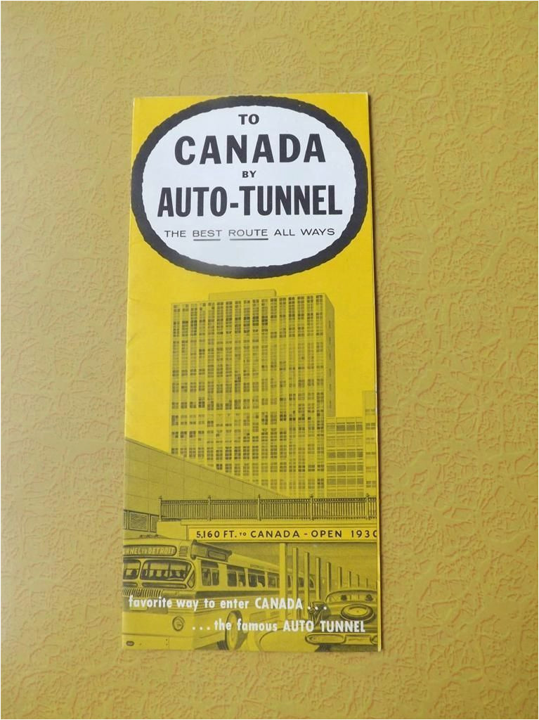 to canada by auto tunnel vintage travel brochure flyer map