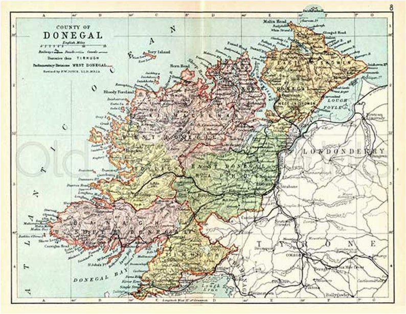 donegal 1897 antique irish map of county donegal print 8 x 10ins ships worldwide