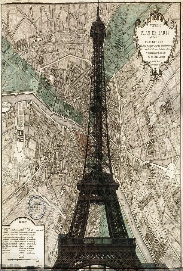 paris vintage map and eiffel tower wall art paris map paris