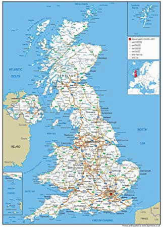 united kingdom uk road wall map clearly shows motorways major roads cities and towns paper laminated 119 x 84 centimetres a0