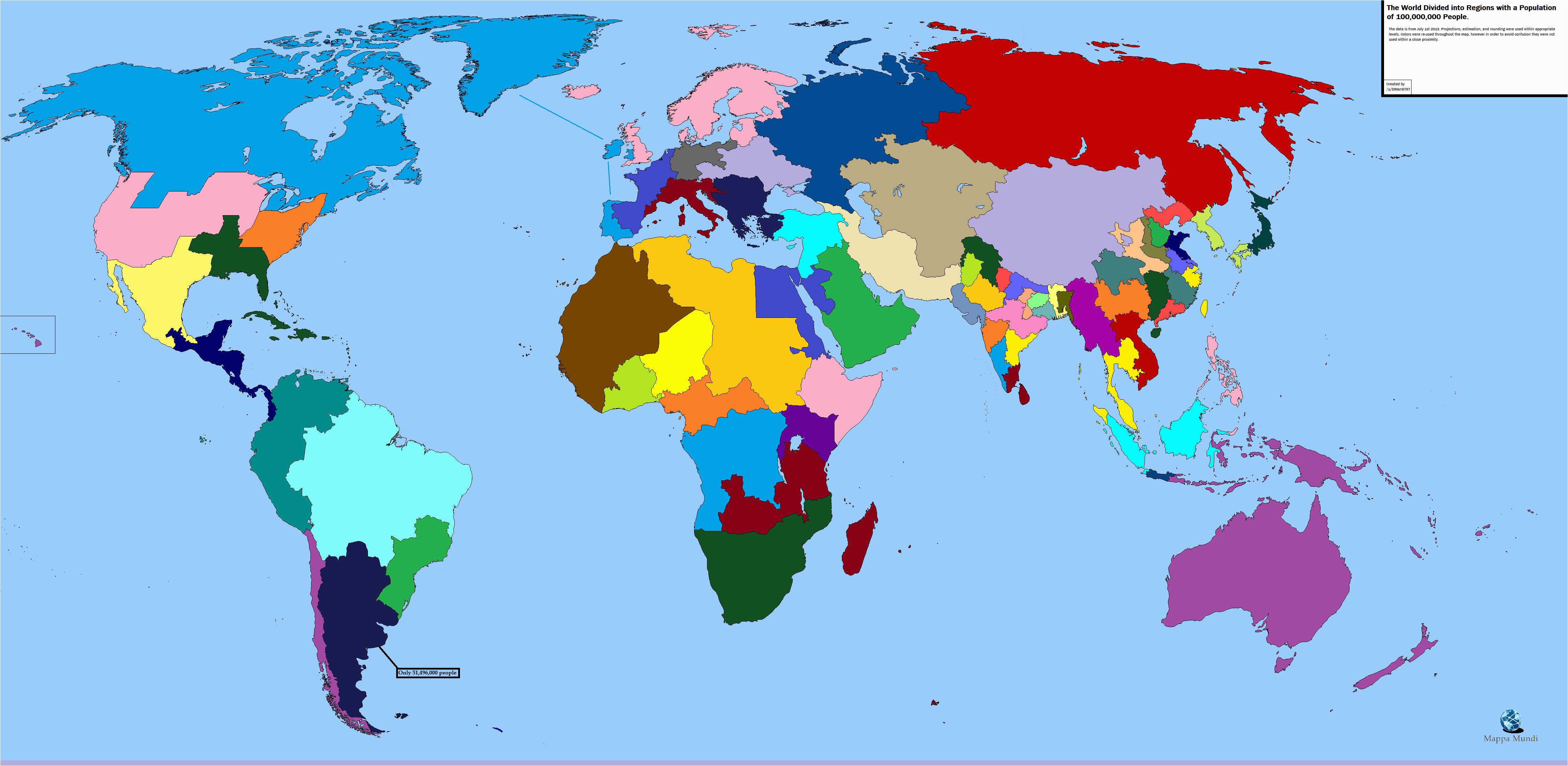 the world divided into regions with a population of