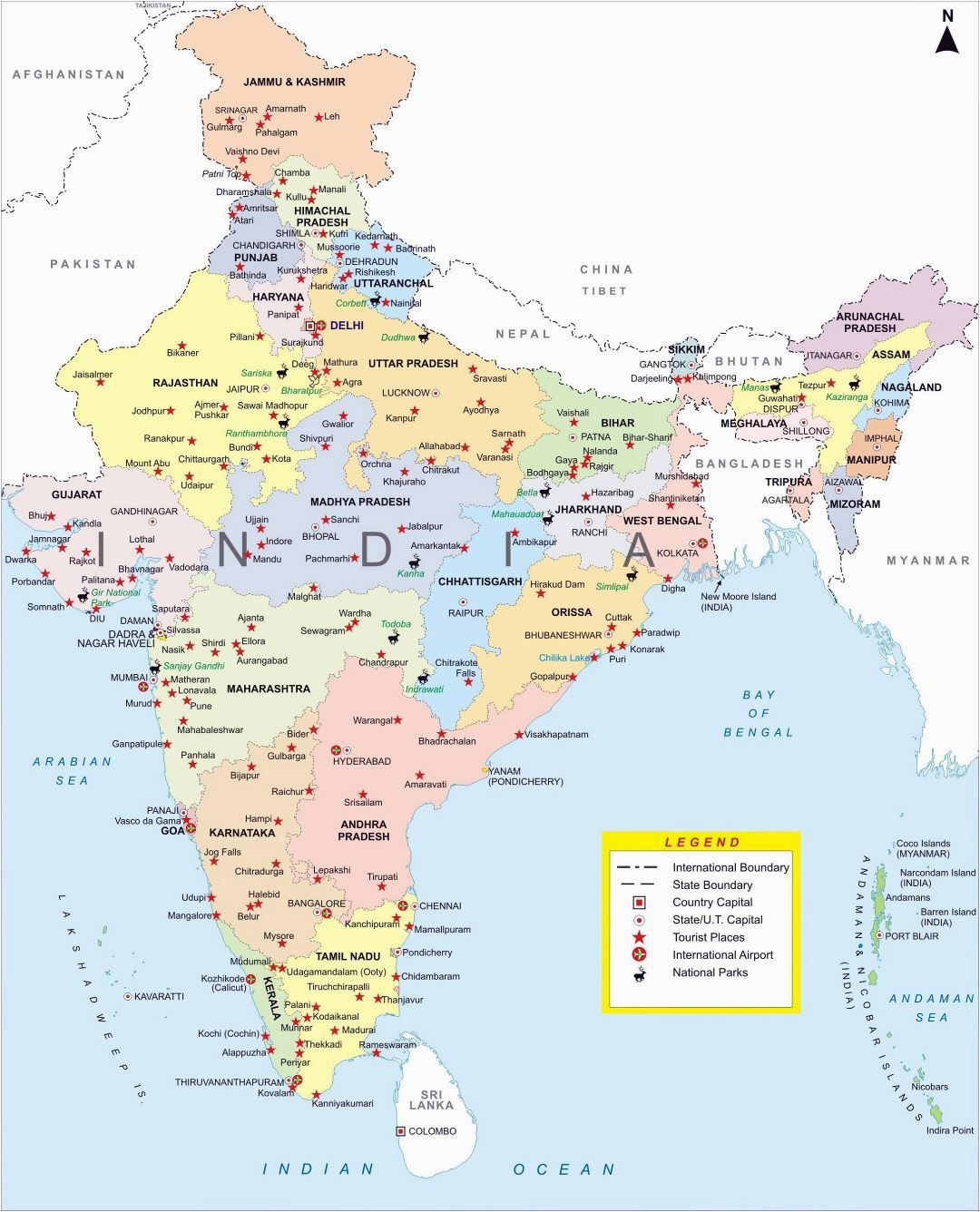 large detailed administrative map of india with major cities