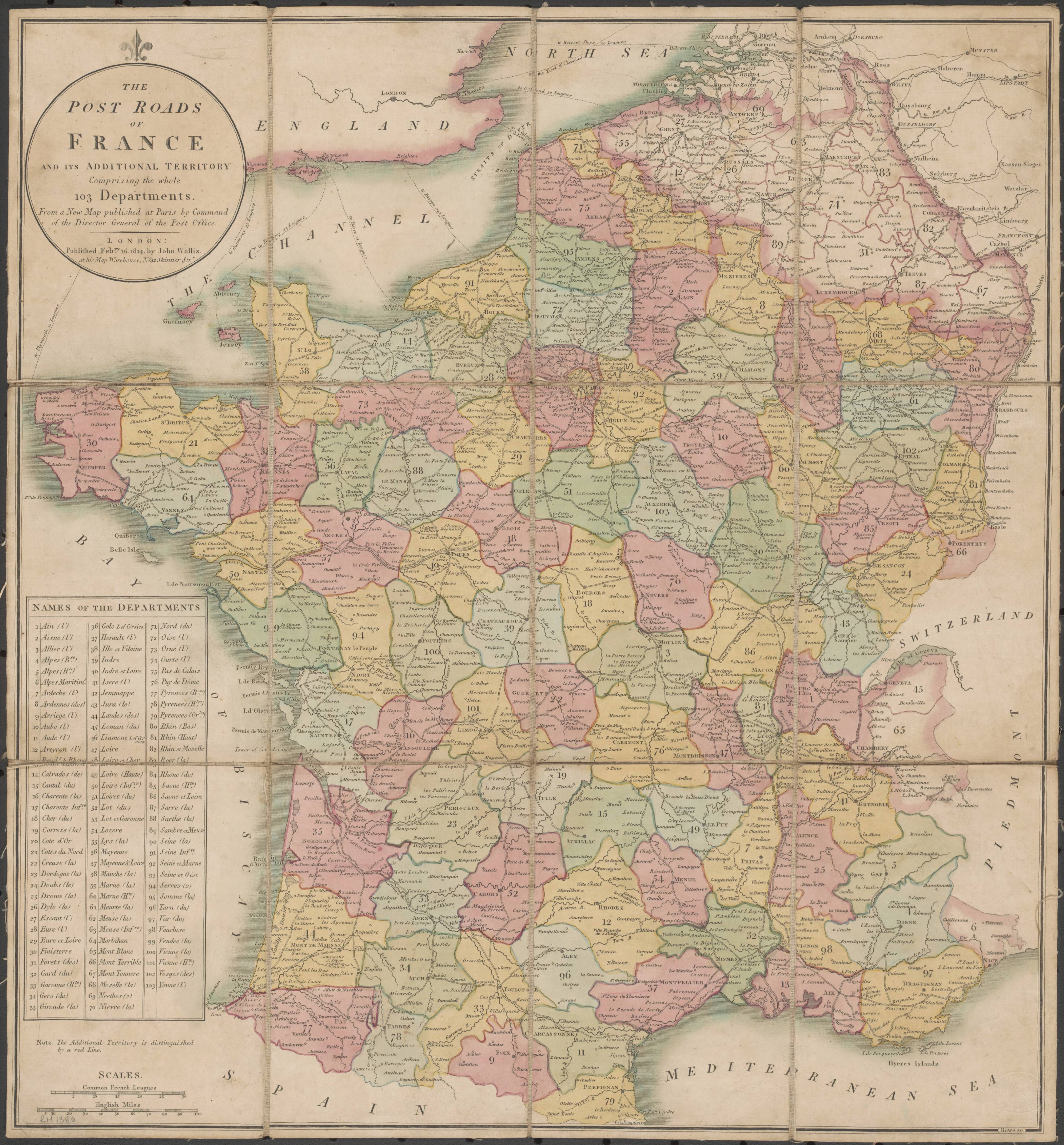 1814 the post roads of france and its additional territory