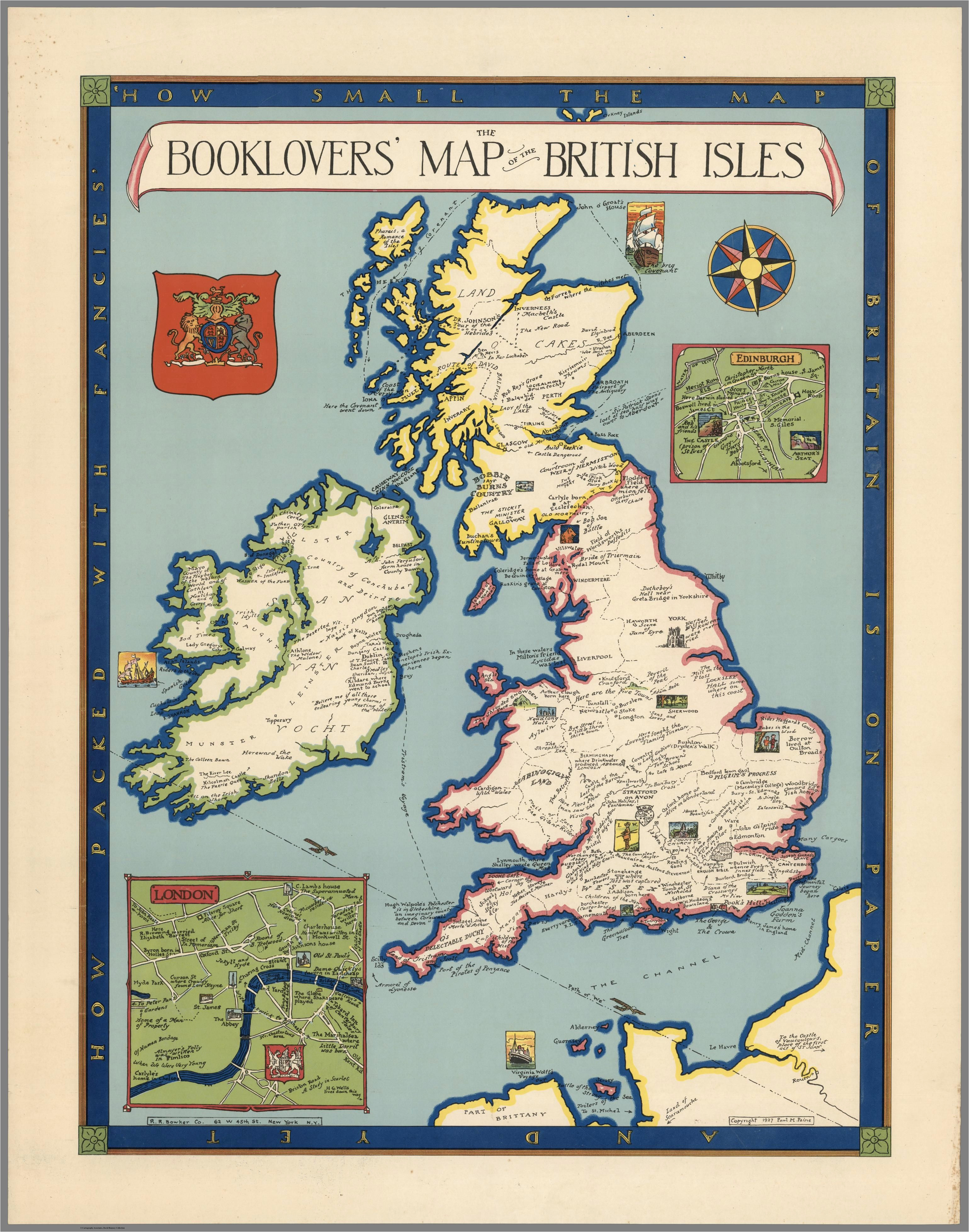 the booklovers map of the british isles paine 1927 map uk