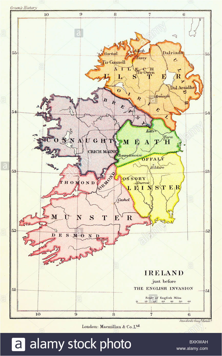 a map of the five irish provinces prior to the nine years war stock