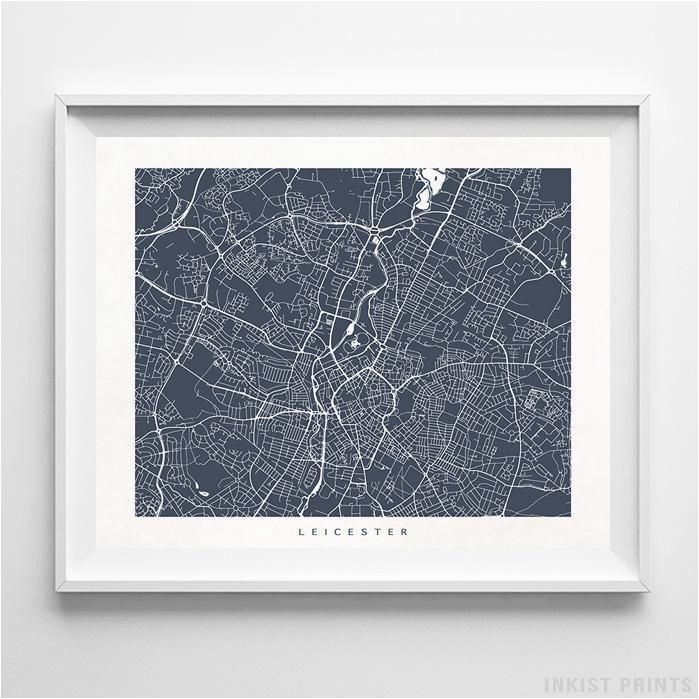 leicester england street map horizontal print europe street map